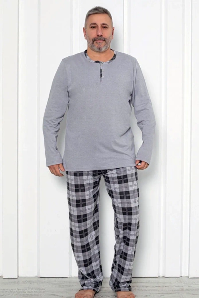 Royalfashion Férfi kockás pamut pizsama PLUS SIZE