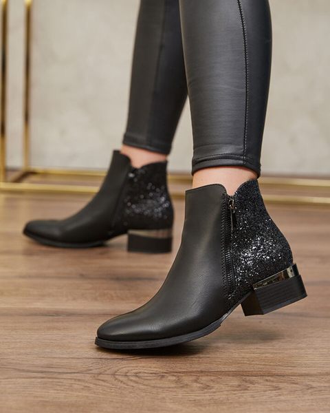 Royalfashion Fekete női csizma brokáttal Brosecco