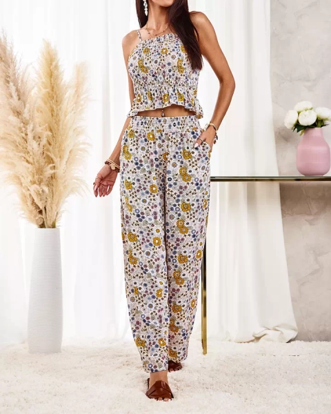 Royalfashion Mintás női szett bézs színben