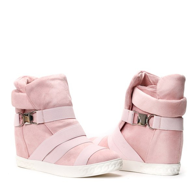 Różowe sneakersy na krytym koturnie z ozdobnymi paskami Petiena - Obuwie