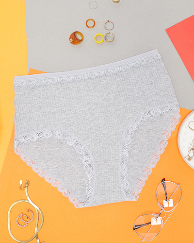 Szürke női pamut bugyi csíkos csipkével PLUSZ MÉRET - Fehérnemű