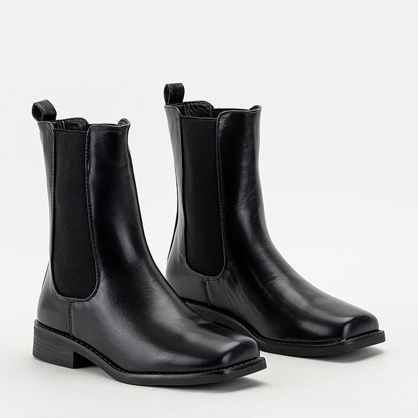 OUTLET Fekete, szögletes orrú női csizma Pyroqe - Lábbeli