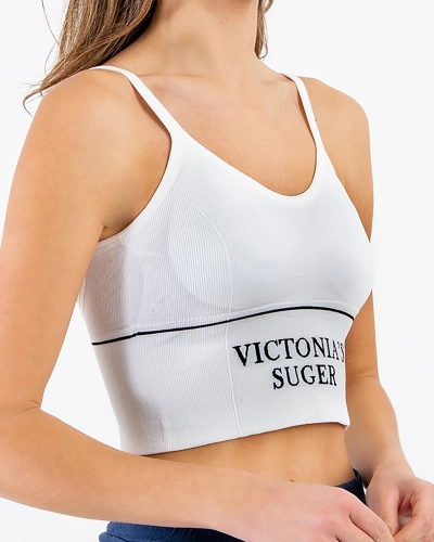 Fehér sportmelltartó feliratokkal - fehérnemű