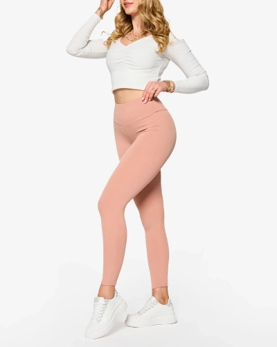Rózsaszín női bordázott leggings - Ruházat