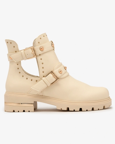 Royalfashion Cream női díszített Jewel Walk lapos sarkú csizma