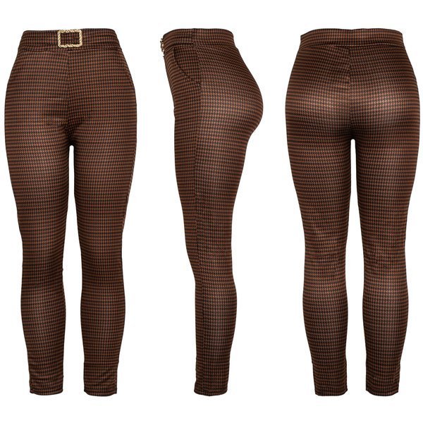 Brązowo-czarne spodnie z wysokim stanem - Spodnie