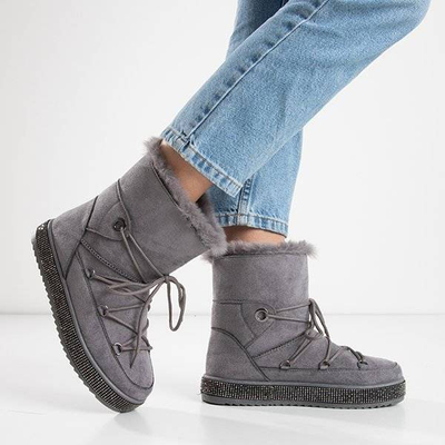 OUTLET Szürke női hócsizma köbös cirkóniákkal Nobuko - Lábbeli