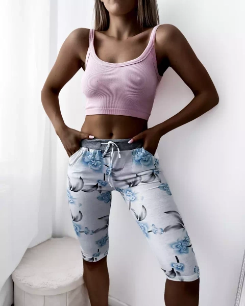 Női fehér 3/4-es virágmintás rövidnadrág - Ruházat