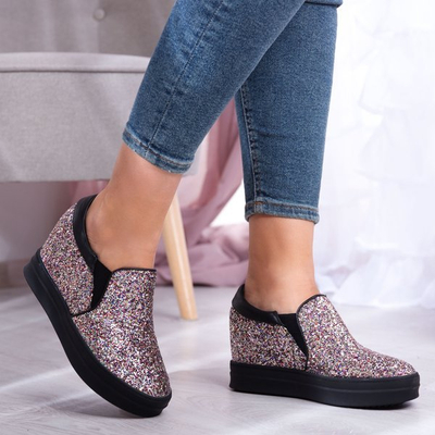 Brokatowe tenisówki na krytym koturnie Faterrena - Obuwie