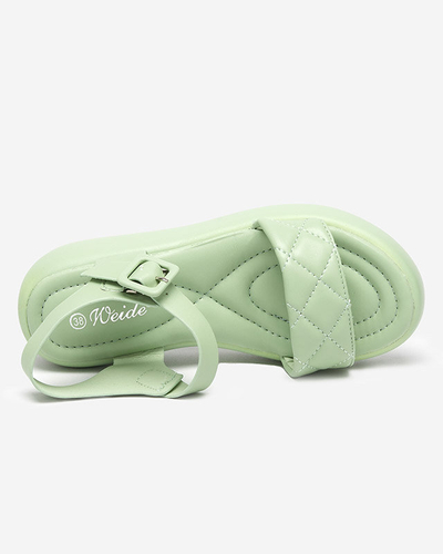 OUTLET Női öko-bőr steppelt ékszandál zöld Baloui színben. Cipő