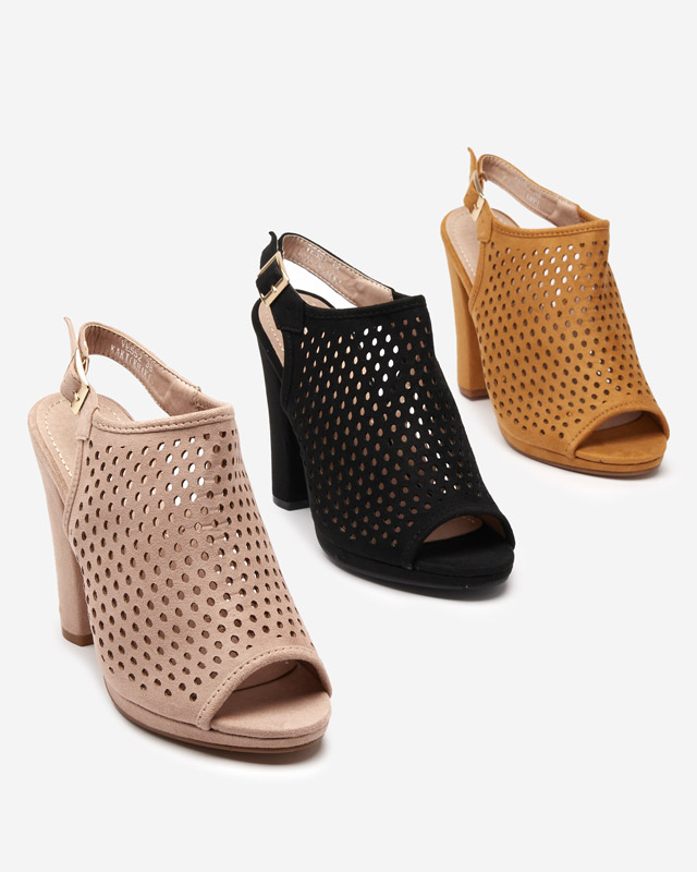 Fekete női áttört szandál oszlopon Melliani - Lábbeli