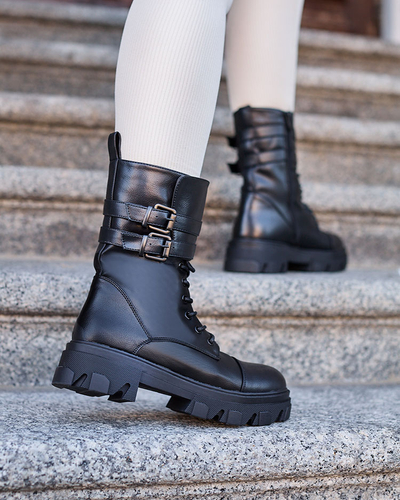 Royalfashion Eco bőr női bagger csizma fekete színben Faserti