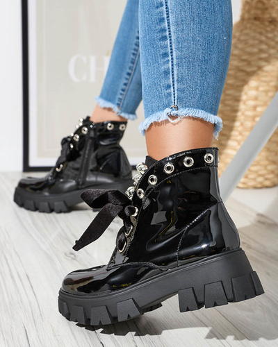 Női fekete lakkcsizma Selpo- Footwear
