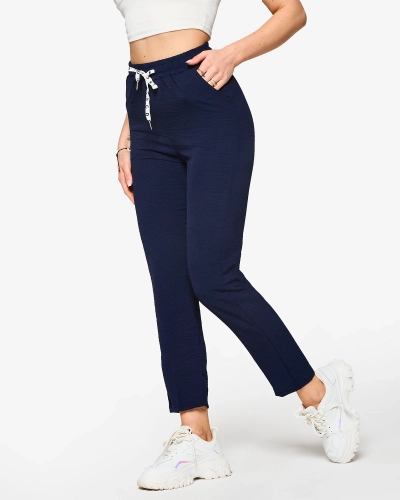 Navy kék női egyenes szövetnadrág - Ruházat