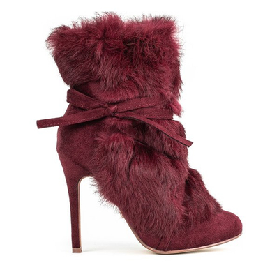 Bordowe botki na szpilce Pelage - Obuwie
