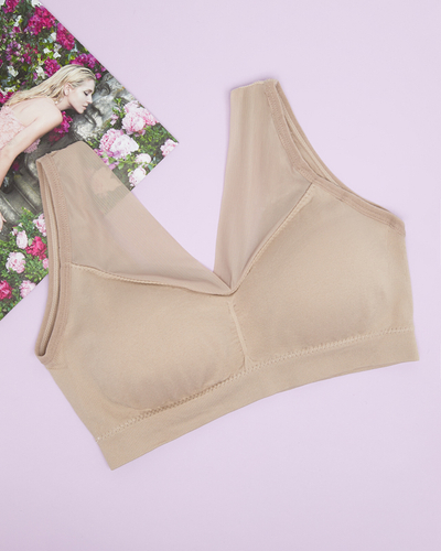 Bézs színű női sportmelltartó széles pánttal - fehérnemű