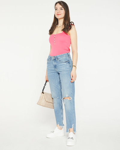 Rózsaszín női felső cirkónia a'la gombokkal- Ruházat