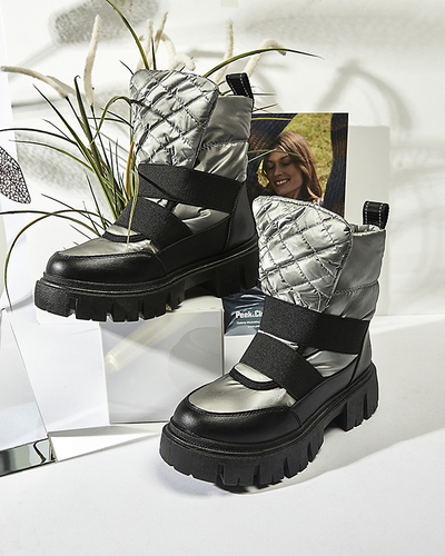 Női hócsizma lapos talppal fekete-szürke színben Ferory- Footwear