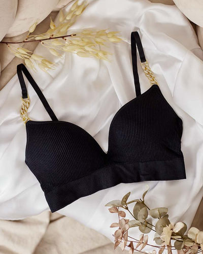 Royalfashion női bordás melltartó díszpántokkal