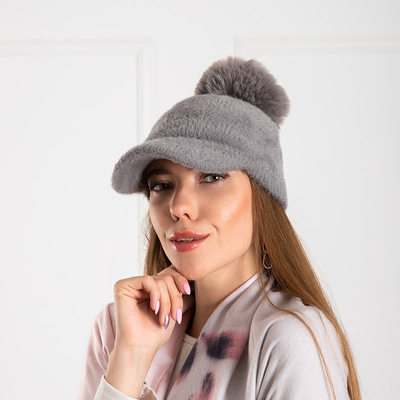 Szürke női baseballsapka pomponnal díszítve-Sapkák