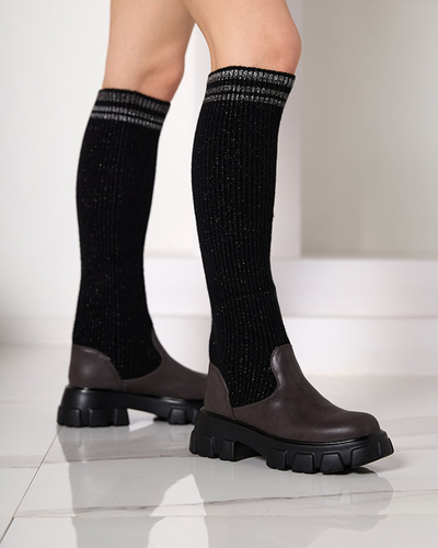 Fekete és barna magas csúszású női csizma Alerpi- Footwear