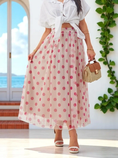 Royalfashion Nők viszkóz midi szoknyája pöttyös tüllből