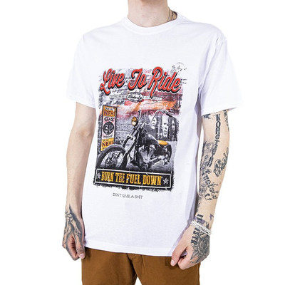 Férfi fehér pamut póló színes nyomtatással - Ruházat