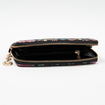 Virágmintás nagy fekete női pénztárca - Kiegészítők