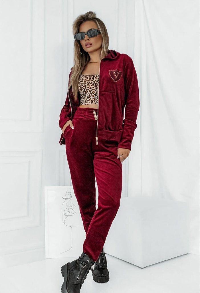 Royalfashion bordó bársony női tréningruha szett