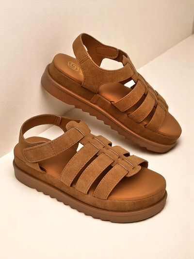 Callista női platform szandál Royalfashion öko bőr, teve színben