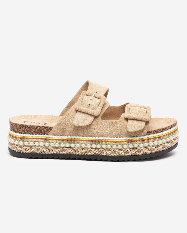 Bézs színű női papucs vastag talpon Carisno - Cipők