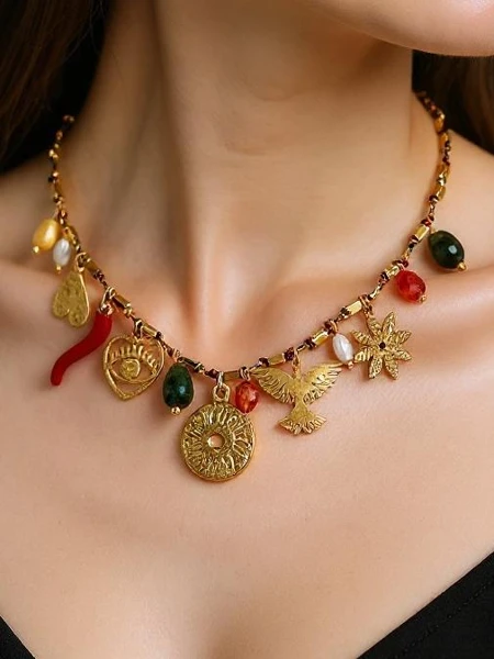 Atena Charm Collana nyaklánc – arany amulett antik motívumokkal