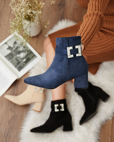 Royalfashion Navy kék női alacsony tűsarkú csizma Masemart