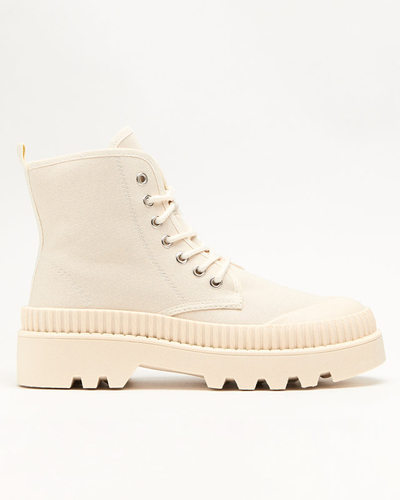 Krémszínű, lapos sarkú női csizma Roulle - Cipők