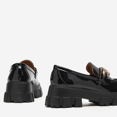 OUTLET Női fekete lakkozott cipzár lánccal Guinewra - Lábbeli