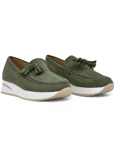 Aurelia Verde – Zöld női öko-velúr mokaszinok 4 cm-es éktalppal