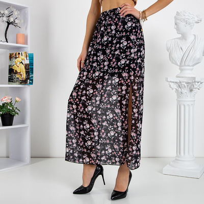 Fekete hosszú szoknya virágmintával - Ruházat