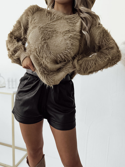 Royalfashion Bolyhos női világosbarna pulóver