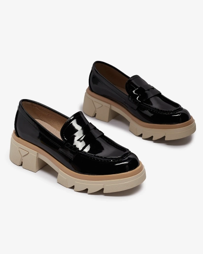 Fekete női öko lakkbőr mokaszin Sepop- Footwear