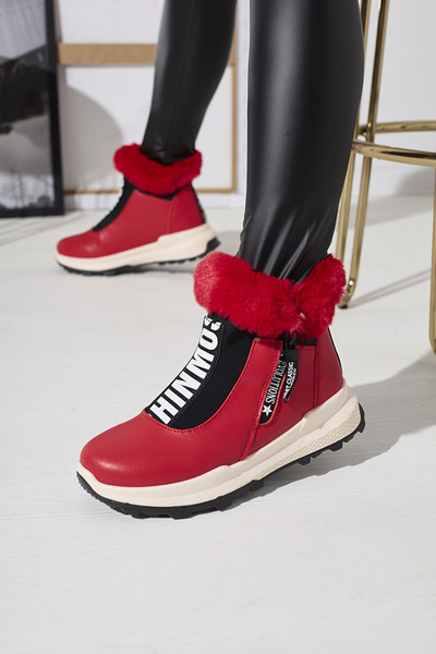 Piros női szőrmés szigetelt csizma Scherr- Footwear