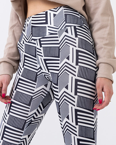 Mintás női fekete-fehér magas derekú leggings - Ruházat