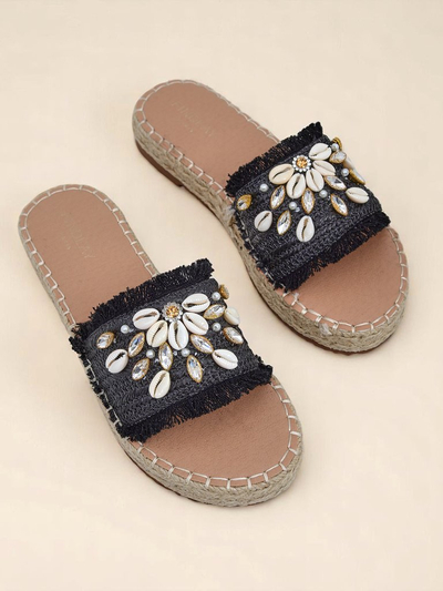 Royalfashion Helena Decor női szandál fekete espadrilles kagylókkal