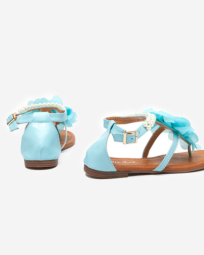 OUTLET Kék női szandál gyöngyökkel és szövet virággal Amerile - Footwear