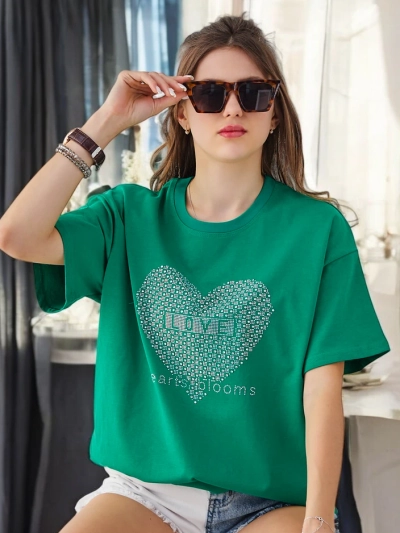 Royalfashion Női Póló LOVE Rózsaszín Strasszokkal