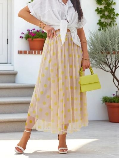 Royalfashion Női midi szoknya viszkózból tüllel, pöttyös mintával