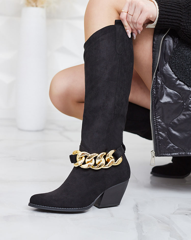 Royalfashion Fekete női csizma a'la cowgirls Tegona