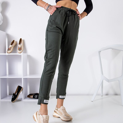 Sötétzöld női pamut tréningnadrág PLUSZ MÉRET - Ruházat