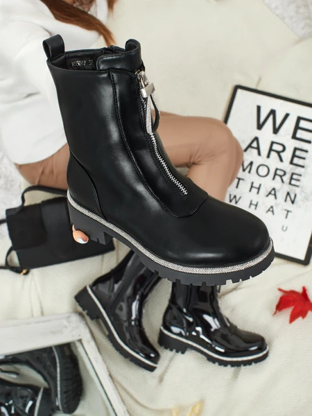 Botki Damskie Luna Czarne Skórzane Eleganckie na Jesień