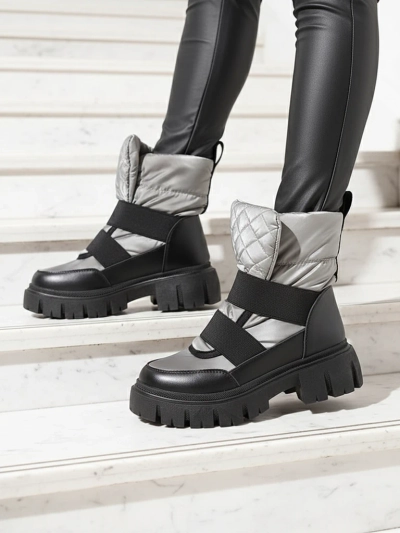 Női hócsizma lapos talppal fekete-szürke színben Ferory- Footwear