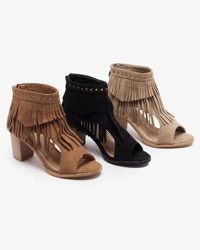 Női szandál posztón, bojtokkal, teveszínű Dovsi- Lábbeli